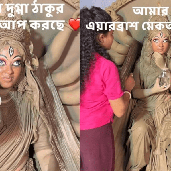 ‘khub-sundor-lagche’:-kolkata-lady’s-breathtaking-goddess-durga-makeover-goes-viral-for-its-divine-detailing