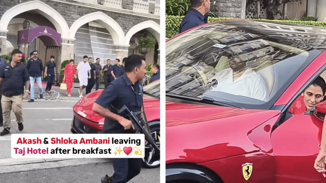 akash-ambani-drives-shloka-mehta-residence-in-crimson-ferrari-after-breakfast-at-taj-mumbai