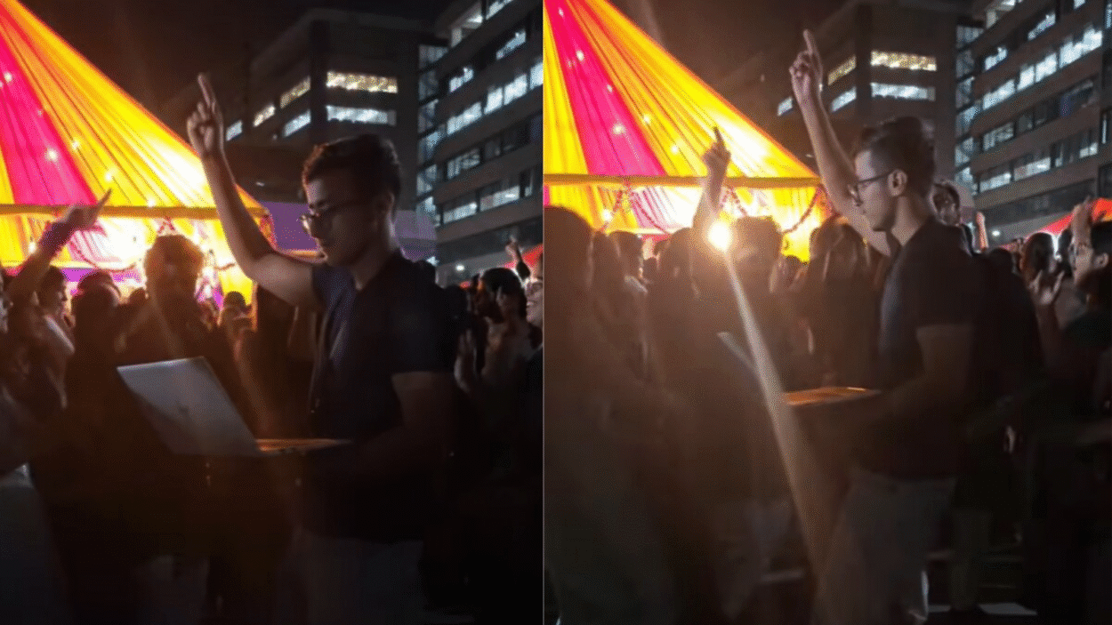 kaam-bhut-tha:-indian-worker-dances-at-workplace-diwali-get-together-whereas-working,-web-reacts