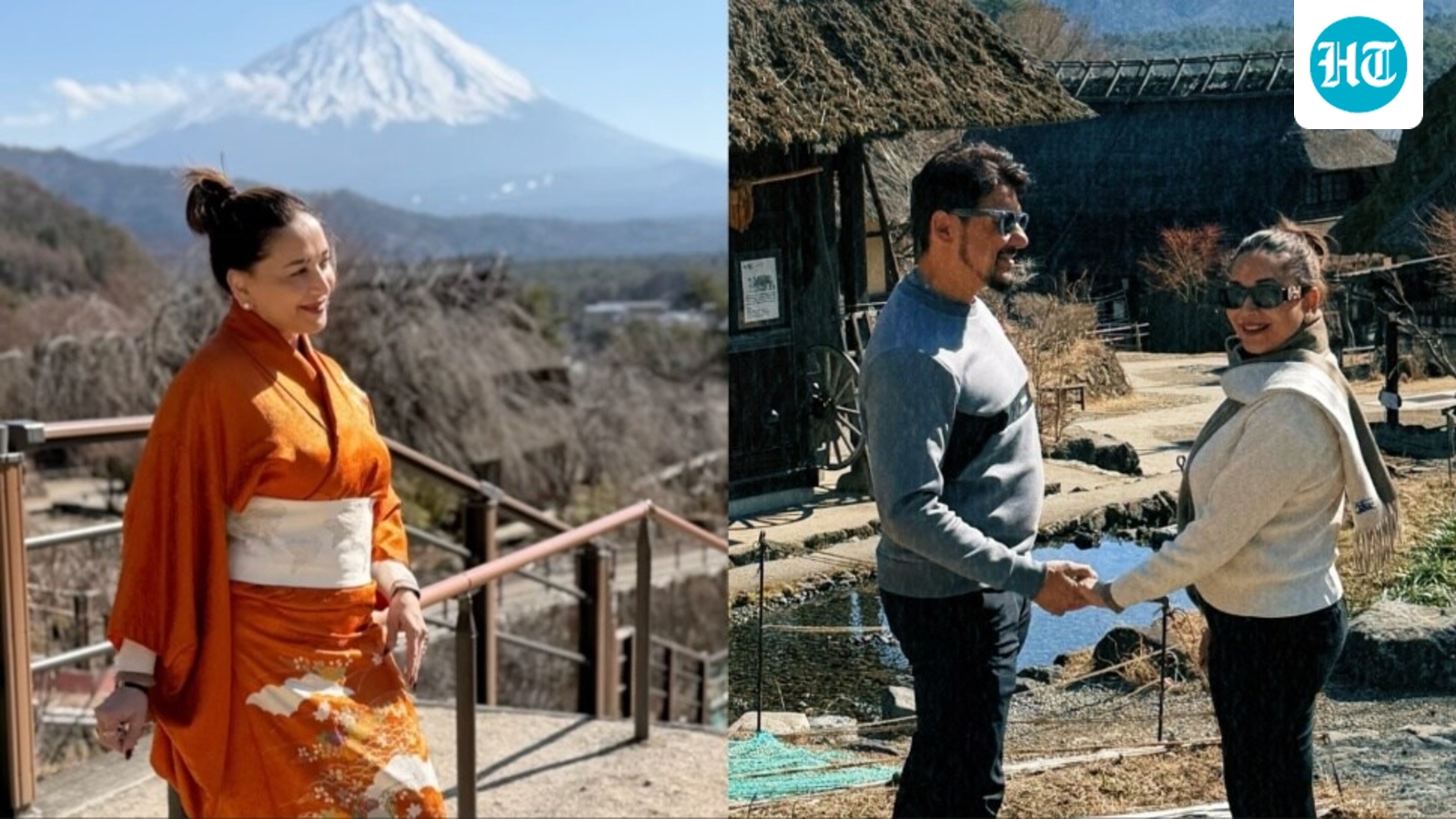 Madhuri Dixit wears a kimono during her Japan vacation with husband Shriram Nene, poses in front of Mount Fuji. See pics