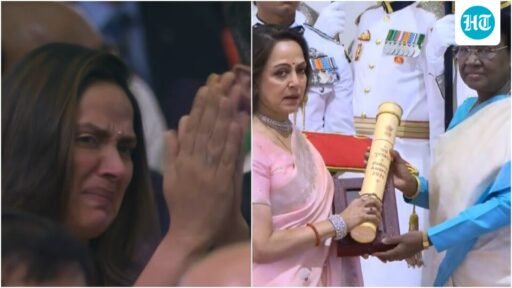 ahana-deol-breaks-down-as-emotional-hema-malini-accepts-dharmenda’s-posthumous-padma-vibhushan-at-padma-awards-2026